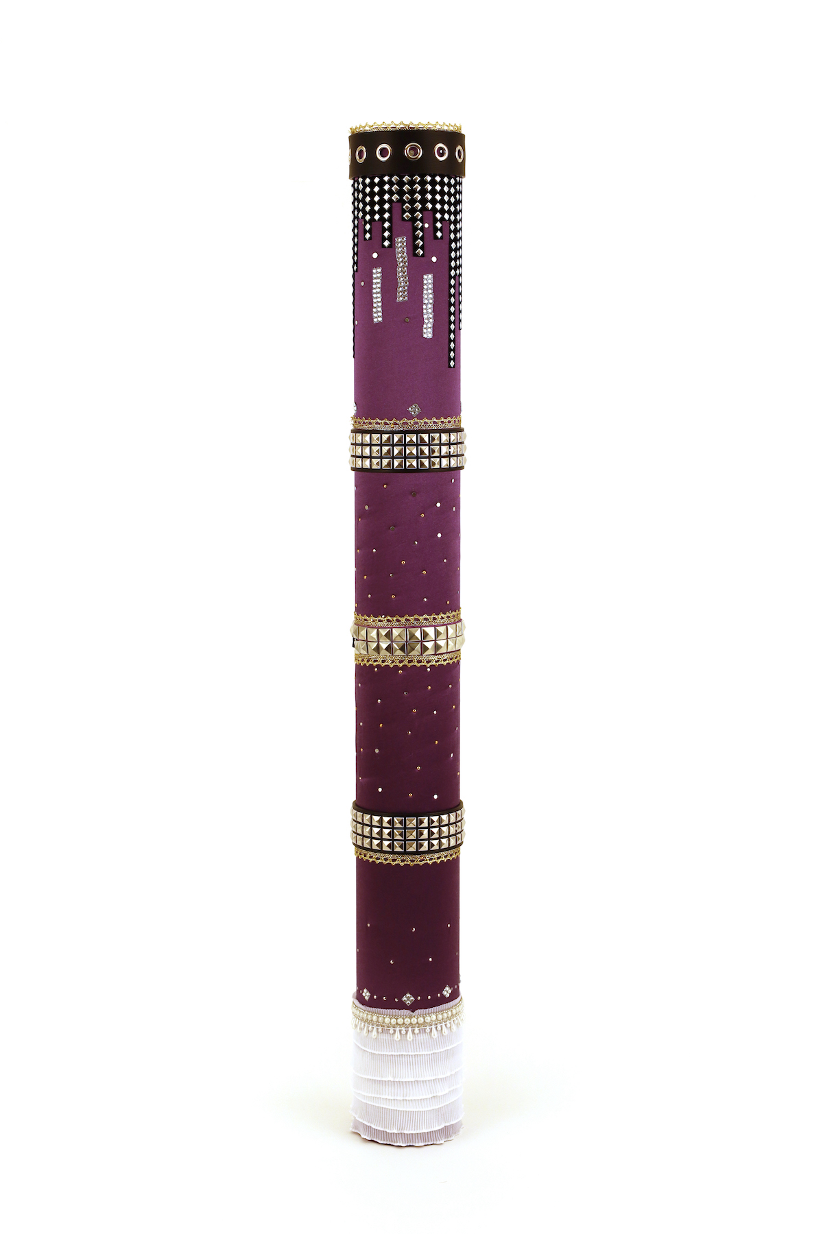 Andrea Mickelson, Purple Rain Stick A rain stick with purple cloth and then bedazzled with shiny squares.