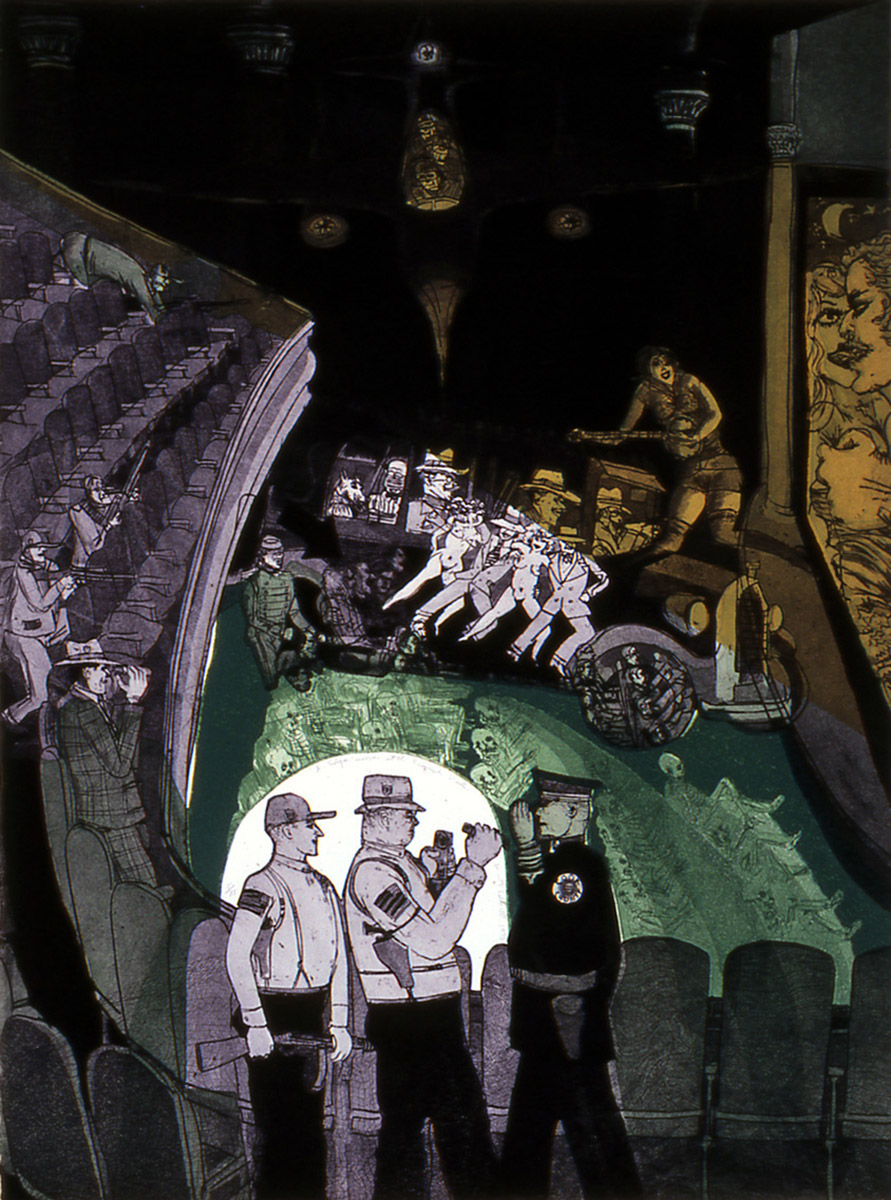 Warrington Colescott “J. Edgar Hoover at the Biograph Theater”