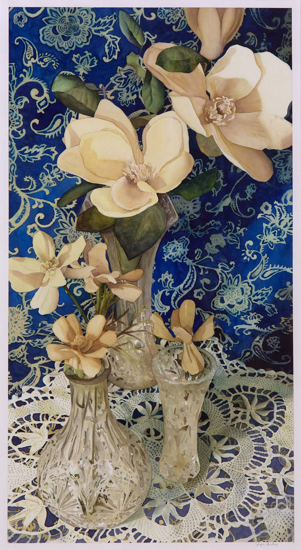 Joyce Eesley, Magnolias in Crystal Vases