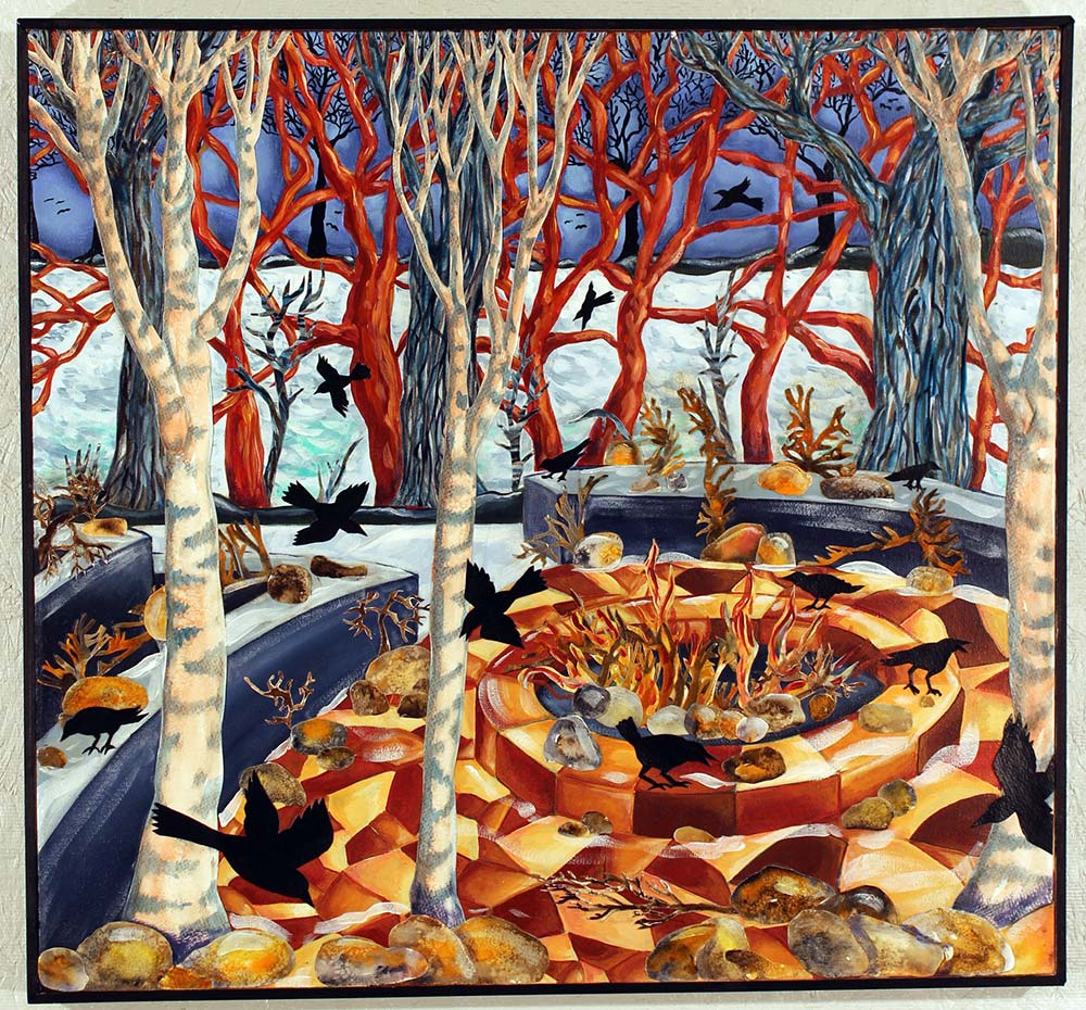 Ann Henkes, Black Birds at Lake Mendota Firepit