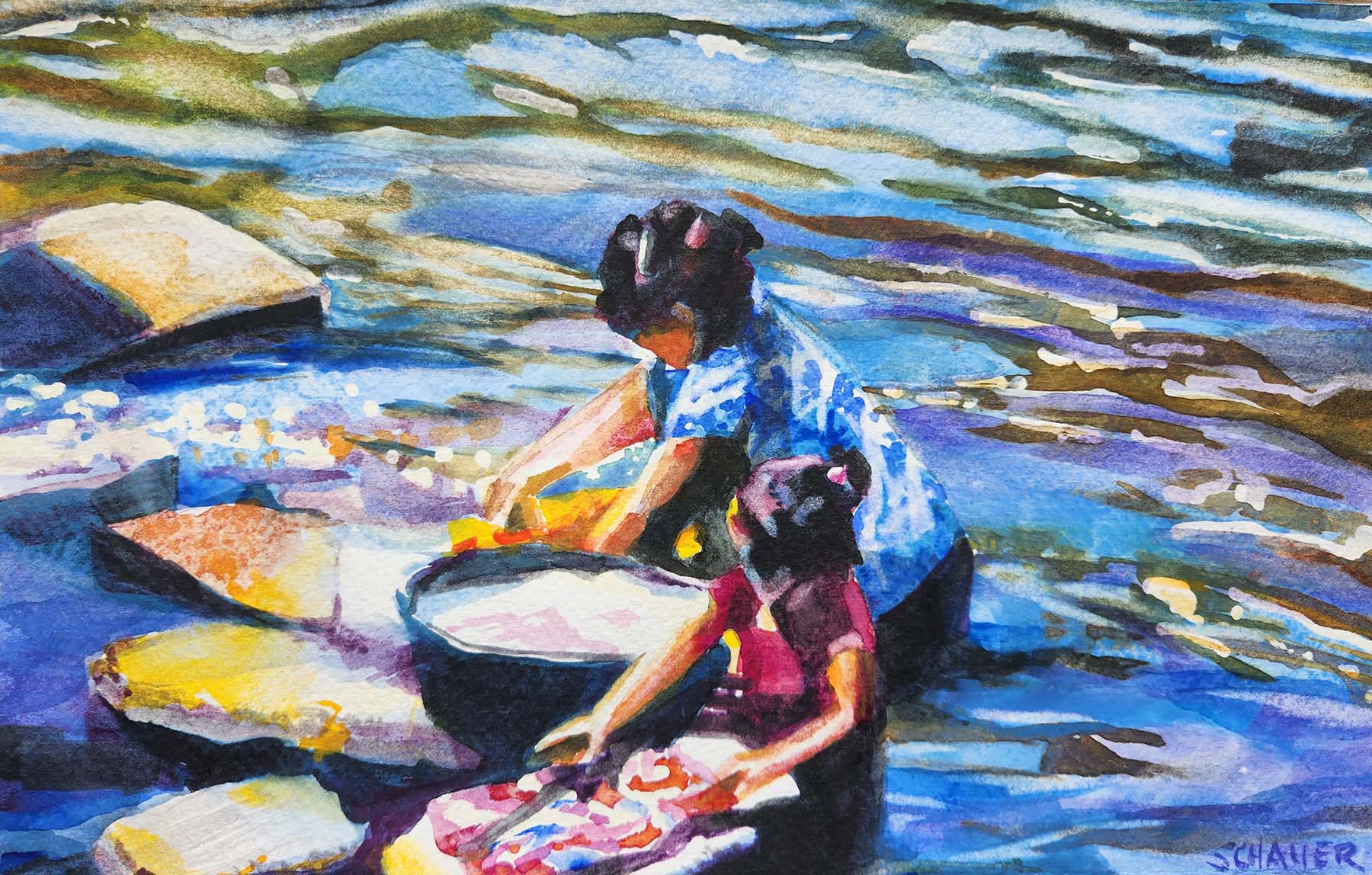 Lee Schauer, Washing Clothes in Lake Atitlán