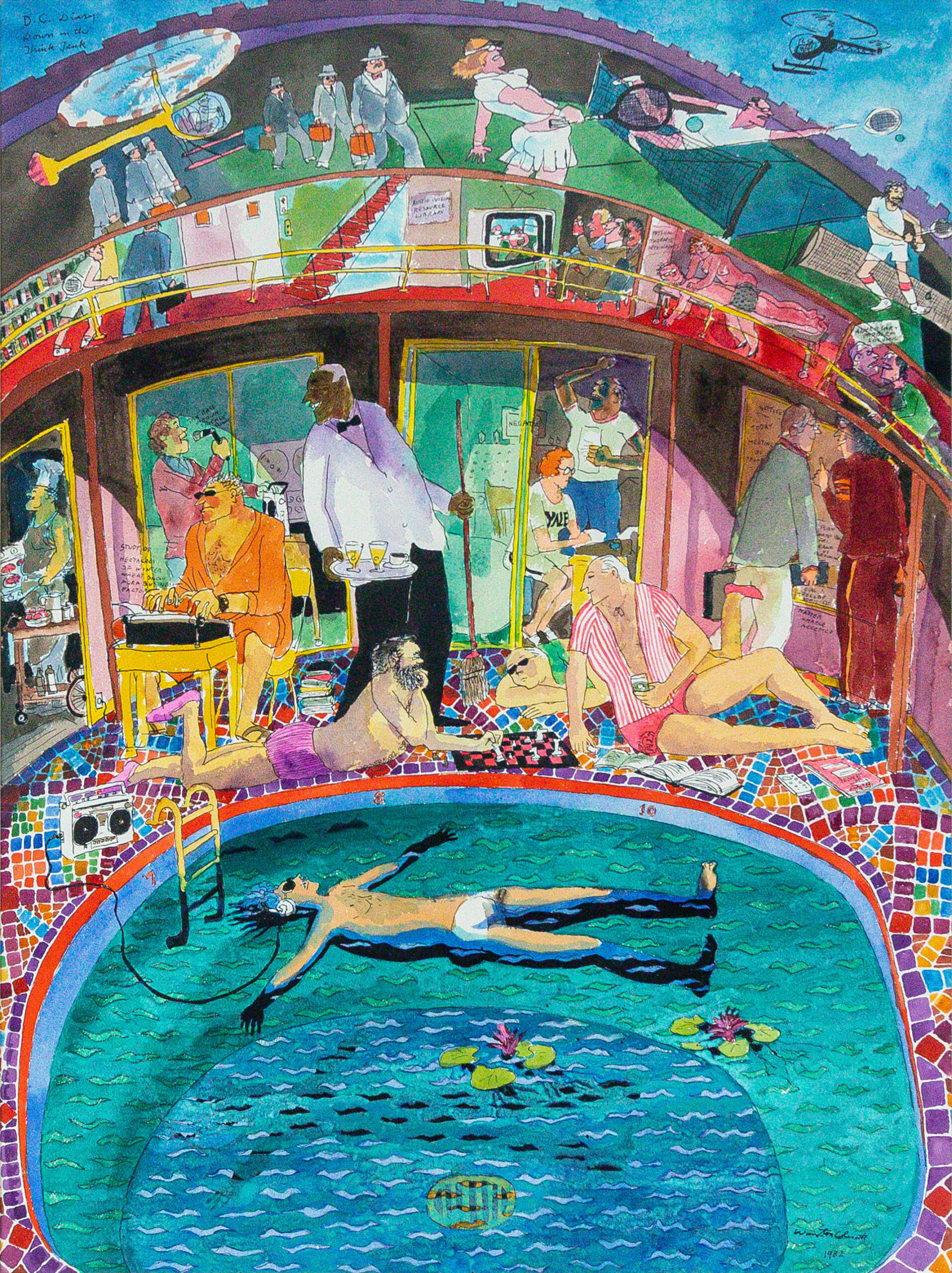 Warrington Colescott, Washington Video: Down in the Think Tank