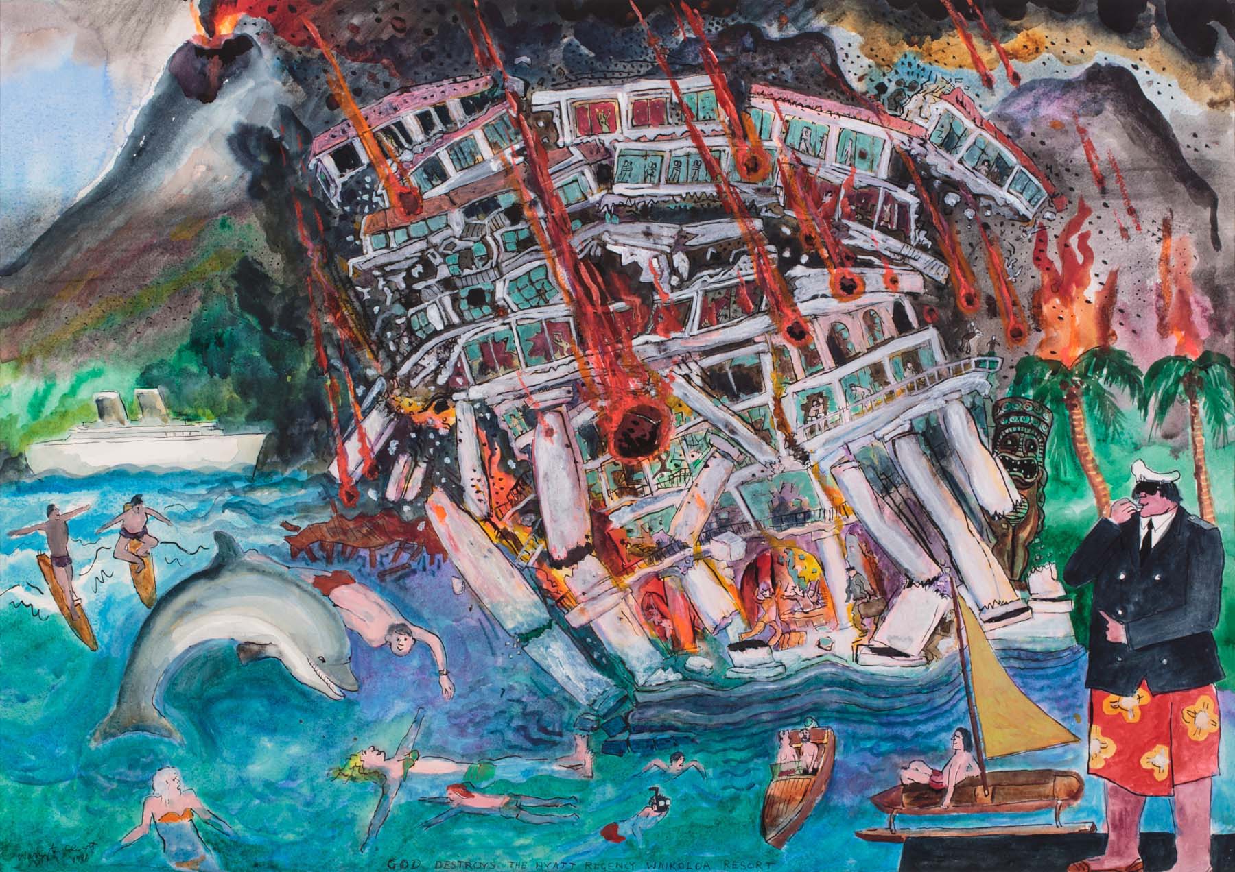 Warrington Colescott, God Destroys the Hyatt Regency Waikola Resort